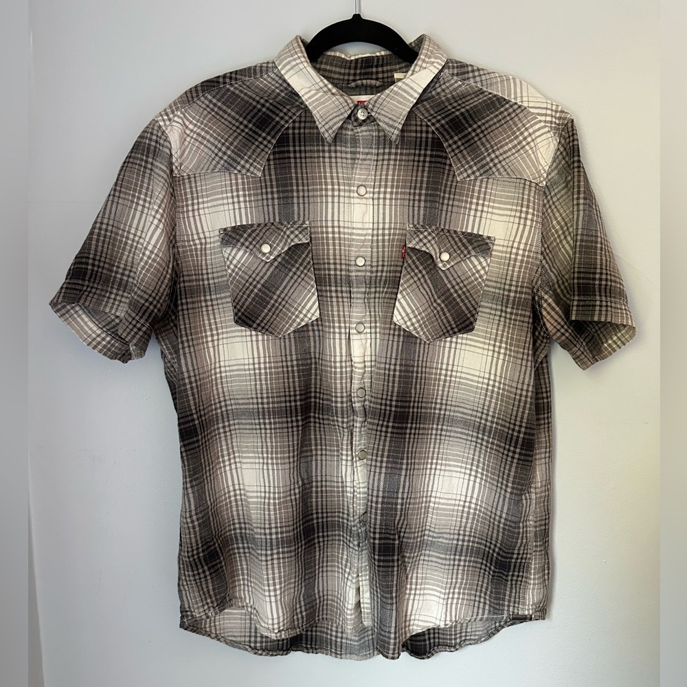 Levi's Men's Casual Plaid Shirt - Black and White